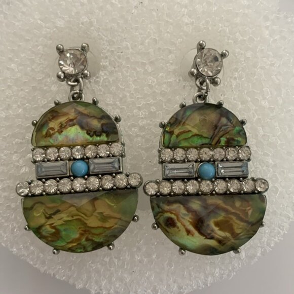 Turquoise color earrings w Rhinestones VTG Jangle earrings post back 2in long - Picture 1 of 8